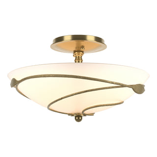 Buy modern-brass-with-opal-glass-gg-glass-and-white-shade Leaf Semi-Flush Mount Ceiling Light by Hubbardton Forge