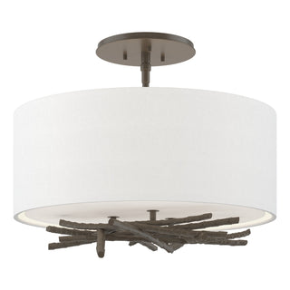 Buy dark-smoke-with-natural-anna-shade-sf-glass-and-white-shade Brindille Semi-Flush Mount Ceiling Light by Hubbardton Forge