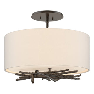 Buy oil-rubbed-bronze-with-flax-shade-se-glass-and-white-shade Brindille Semi-Flush Mount Ceiling Light by Hubbardton Forge