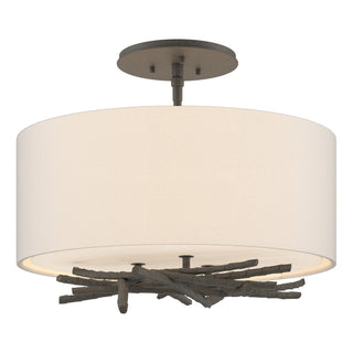Buy natural-iron-with-flax-shade-se-glass-and-white-shade Brindille Semi-Flush Mount Ceiling Light by Hubbardton Forge