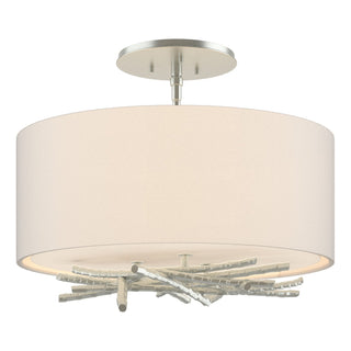 Buy vintage-platinum-with-flax-shade-se-glass-and-natural-cream-shade Brindille Flush Mount Ceiling Light by Hubbardton Forge
