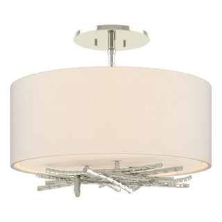 Buy sterling-with-flax-shade-se-glass-and-natural-cream-shade Brindille Semi-Flush Mount Ceiling Light by Hubbardton Forge