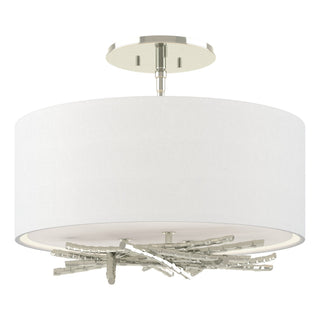Buy sterling-with-natural-anna-shade-sf-glass-and-white-shade Brindille Flush Mount Ceiling Light by Hubbardton Forge