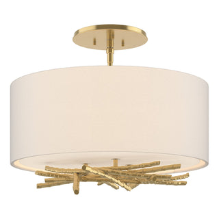 Buy modern-brass-with-flax-shade-se-glass-and-white-shade Brindille Semi-Flush Mount Ceiling Light by Hubbardton Forge