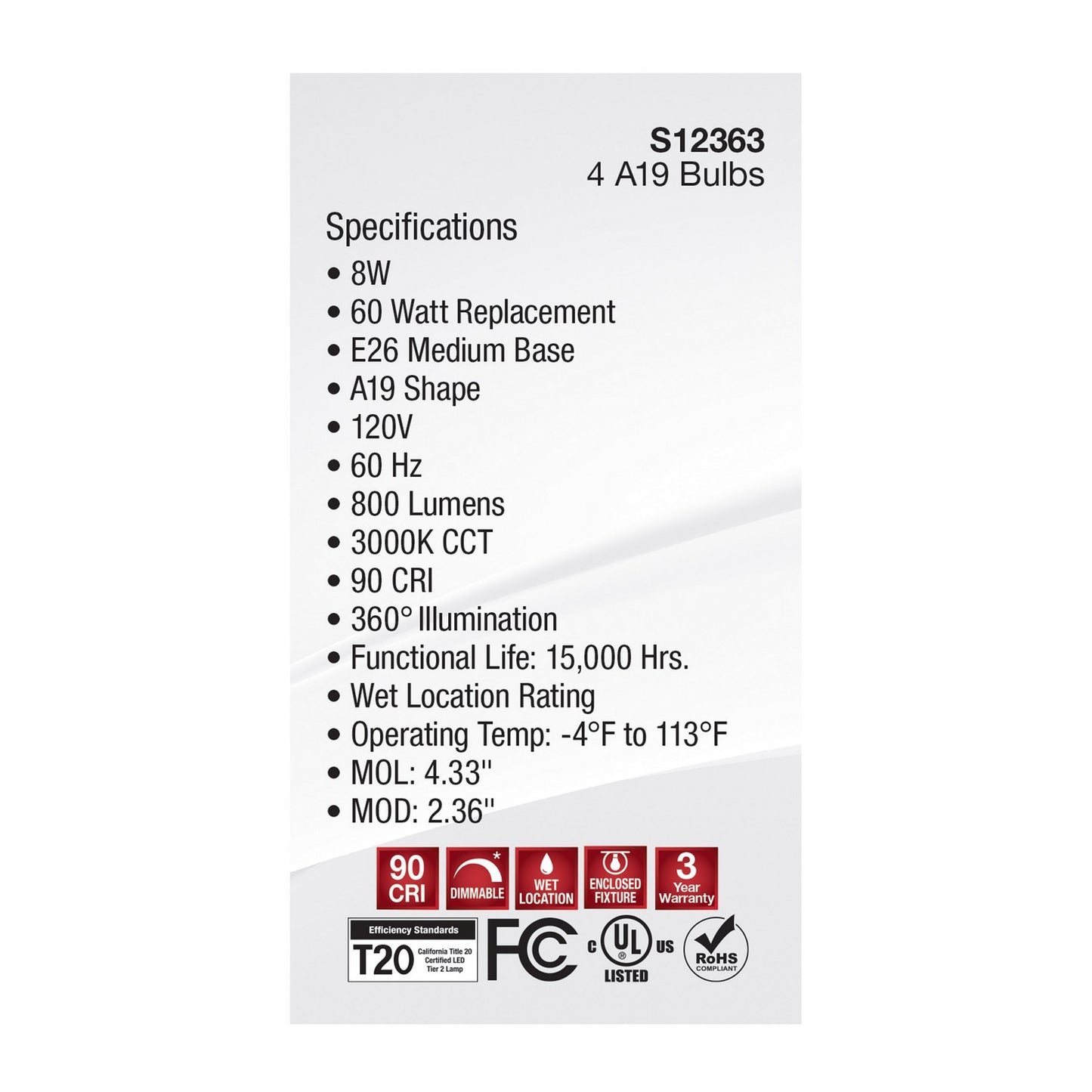 8.2 Watt (75 Watt Equivalent) Medium A19 120V LED 3000k Light Bulb by Satco