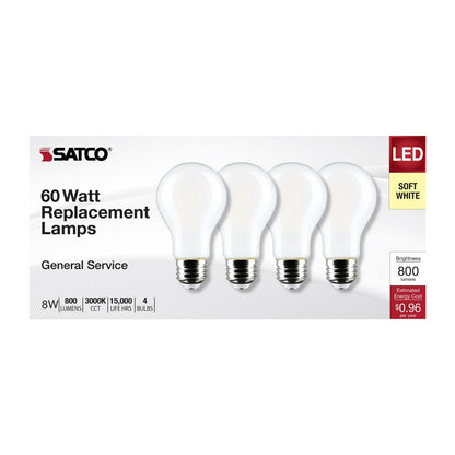 8 Watt (75 Watt Equivalent) E26 A19 120V LED 3000k Light Bulb by Satco