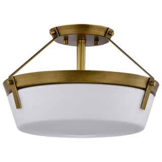 Buy natural-brass-with-etched-white-glass-and-white-shade Rowen Outdoor (Damp) Semi-Flush Mount Ceiling Light by Nuvo Lighting