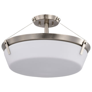 Buy brushed-nickel-with-etched-white-glass-and-white-shade Rowen Outdoor (Damp) Semi-Flush Mount Ceiling Light by Nuvo Lighting