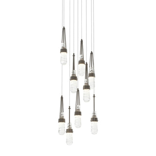 Buy dark-smoke-with-clear-glass-with-white-threading-yj-glass-and-clear-textured-shade Link Pendant by Hubbardton Forge
