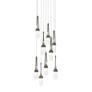 Buy natural-iron-with-clear-glass-with-white-threading-yj-glass-and-clear-textured-shade Link Pendant by Hubbardton Forge