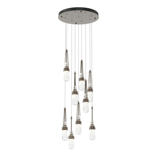 Buy bronze-with-clear-glass-with-white-threading-yj-glass-and-clear-textured-shade Link Pendant by Hubbardton Forge