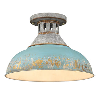 Buy aged-galvanized-steel-with-antique-teal-glass-and-metal-shade Kinsley Outdoor (Damp) Semi Flush Mount Light by Golden