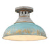 Aged Galvanized Steel with Antique Teal Glass and Metal Shade