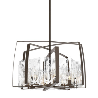 Buy bronze-with-white-swirl-glass-yr-glass-and-clear-textured-shade Arc Pendant by Hubbardton Forge