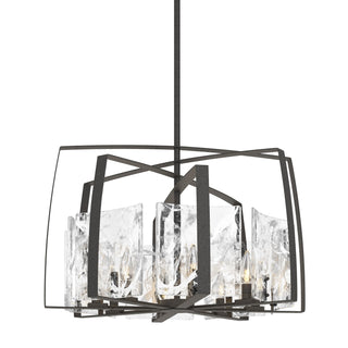 Buy natural-iron-with-white-swirl-glass-yr-glass-and-clear-textured-shade Arc Pendant by Hubbardton Forge