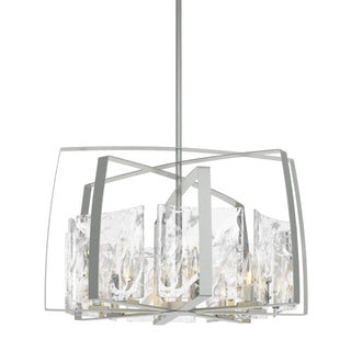 Buy vintage-platinum-with-white-swirl-glass-yr-glass-and-clear-textured-shade Arc Pendant by Hubbardton Forge