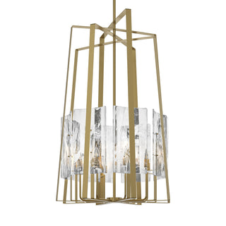 Buy modern-brass-with-white-swirl-glass-yr-glass-and-clear-textured-shade Arc Pendant by Hubbardton Forge