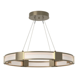 Buy soft-gold-with-frosted-glass-fd-glass-and-white-shade Aura Pendant by Hubbardton Forge