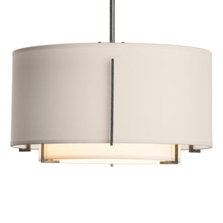 Buy natural-iron-with-natural-anna-inner-shade-flax-outer-shade-glass-and-white-shade Exos Pendant by Hubbardton Forge