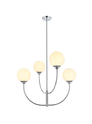 Buy chrome-with-white-glass-and-white-shade Nyomi Chandelier by Elegant Lighting