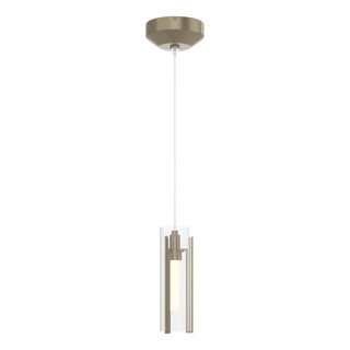 Buy soft-gold-with-clear-glass-zm-glass-and-clear-shade Exos Glass Mini Pendant by Hubbardton Forge