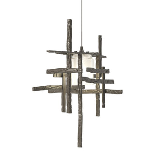 Buy dark-smoke-with-cast-glass-yc-glass-and-white-shade Tura Mini Pendant by Hubbardton Forge