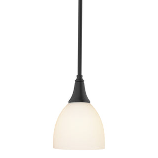 Buy black-with-opal-glass-gg-glass-and-white-shade Trumpet Mini Pendant by Hubbardton Forge
