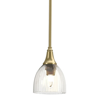Buy modern-brass-with-water-glass-ll-glass-and-clear-textured-shade Trumpet Pendant by Hubbardton Forge