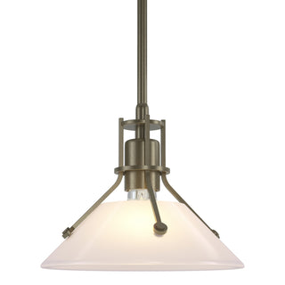 Buy soft-gold-with-frosted-glass-fd-glass-and-white-shade Henry Mini Pendant by Hubbardton Forge