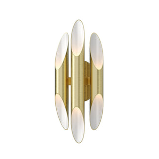 Buy satin-brass-with-satin-brass-brass-glass-and-brass-gold-shade Chimes Outdoor (Damp) Sconce by Sonneman