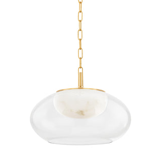 Buy aged-brass-with-white-glass-and-white-shade Moore Outdoor (Damp) Pendant by Hudson Valley