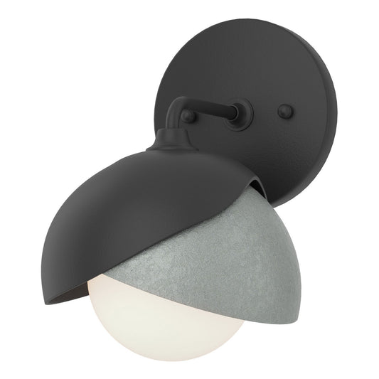 Brooklyn Double Shade Bath Sconce by Hubbardton Forge - Black, Vintage Platinum, 1 Light [Hubbardton Forge-201374-SKT-10-82-GG0711|MAIN]