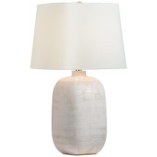 Buy glossy-white-crackle-with-15-x-18-x-13-linen-square-glass Pemba Table Lamp by Visual Comfort Signature