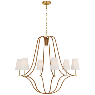Buy antique-burnished-brass-and-natural-rattan-with-3-5-x-6-x-7-75-linen-glass Biscayne Outdoor (Damp) Chandelier by Visual Comfort Signature