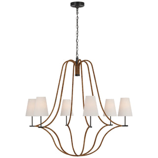 Buy bronze-and-natural-rattan-with-3-5-x-6-x-7-75-linen-glass Biscayne Outdoor (Damp) Chandelier by Visual Comfort Signature