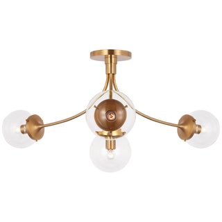 Buy soft-brass-with-clear-glass-glass-and-clear-shade Prescott Outdoor (Damp) Semi Flush Mount Light by Visual Comfort Signature