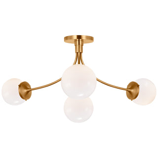 Buy soft-brass-with-white-glass-glass-and-white-shade Prescott Outdoor (Damp) Semi Flush Mount Light by Visual Comfort Signature