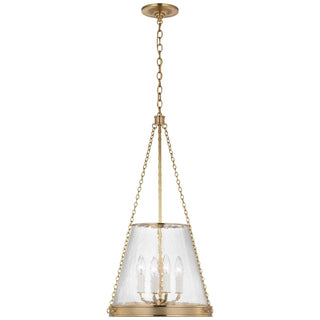 Buy soft-brass-with-clear-glass-glass-and-clear-textured-shade Reese Outdoor (Damp) Pendant by Visual Comfort Signature