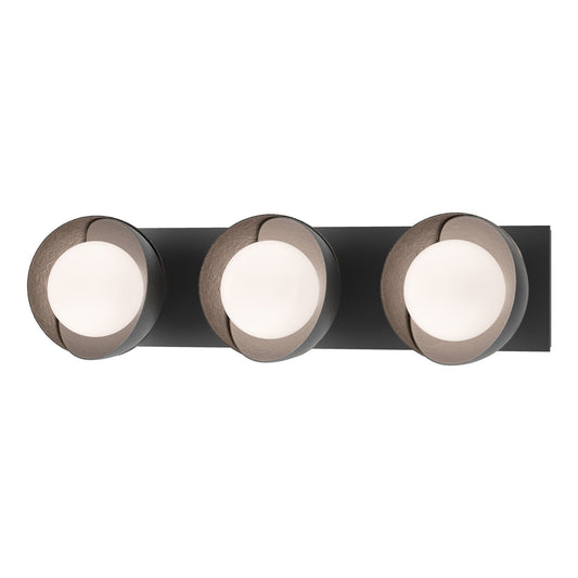 Brooklyn Straight Double Shade Bath Sconce by Hubbardton Forge - Black, Oil Rubbed Bronze, 3 Light [Hubbardton Forge-201378-SKT-10-14-GG0711|MAIN]