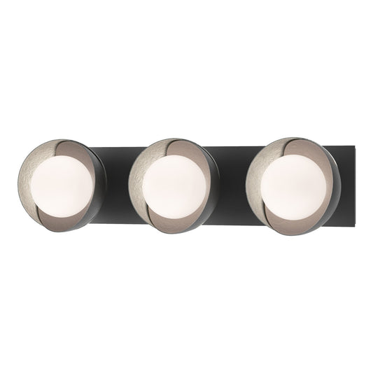 Brooklyn Straight Double Shade Bath Sconce by Hubbardton Forge - Black, Vintage Platinum, 3 Light [Hubbardton Forge-201378-SKT-10-82-GG0711|MAIN]