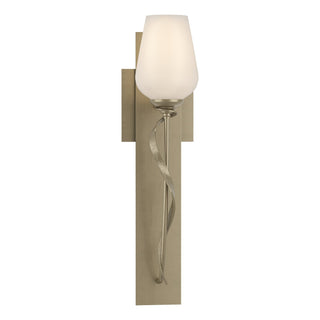 Buy soft-gold-with-opal-glass-gg-glass-and-white-shade Flora Sconce by Hubbardton Forge