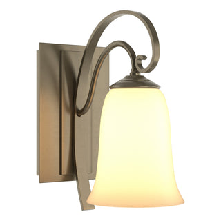 Buy soft-gold-with-opal-glass-gg-glass-and-white-shade Scroll Sconce by Hubbardton Forge