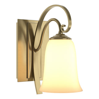 Buy modern-brass-with-opal-glass-gg-glass-and-white-shade Scroll Sconce by Hubbardton Forge