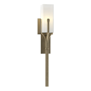 Buy soft-gold-with-opal-glass-gg-glass-and-white-shade Mediki Sconce by Hubbardton Forge