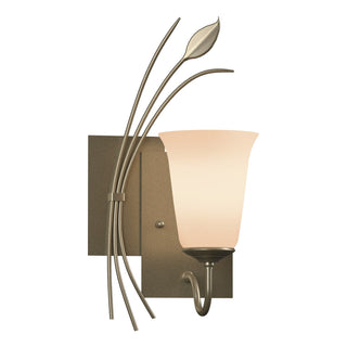 Buy soft-gold-with-opal-glass-gg-glass-and-white-shade Leaf Sconce by Hubbardton Forge