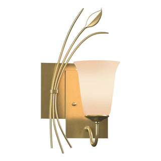 Buy modern-brass-with-opal-glass-gg-glass-and-white-shade Leaf Sconce by Hubbardton Forge