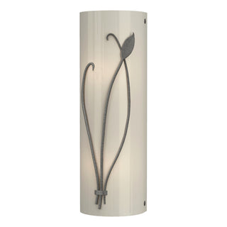 Buy natural-iron-with-ivory-art-glass-cc-glass-and-white-shade Leaf Sconce by Hubbardton Forge