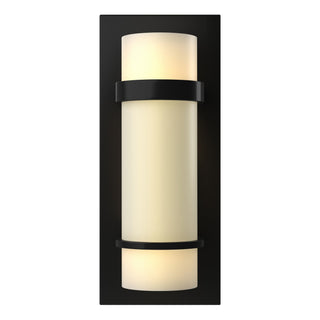 Buy black-with-opal-glass-gg-glass-and-white-shade Banded Sconce by Hubbardton Forge