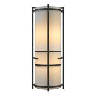 Buy natural-iron-with-ivory-art-glass-cc-glass-and-white-shade Banded Sconce by Hubbardton Forge