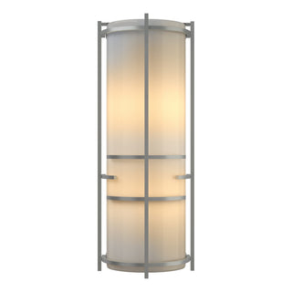 Buy vintage-platinum-with-ivory-art-glass-cc-glass-and-white-shade Banded Sconce by Hubbardton Forge